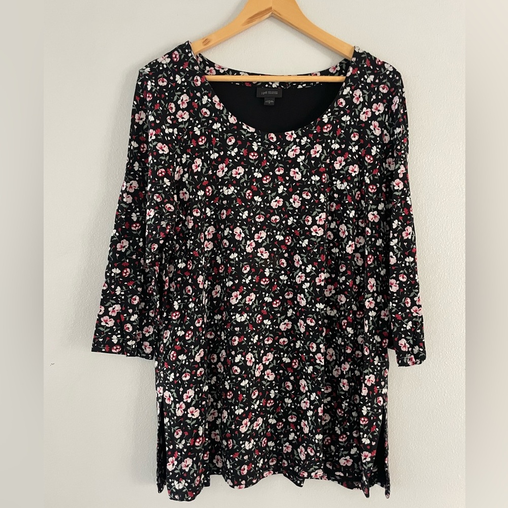 J. Jill Black Pink & White Floral 3/4 Sleeve Blouse